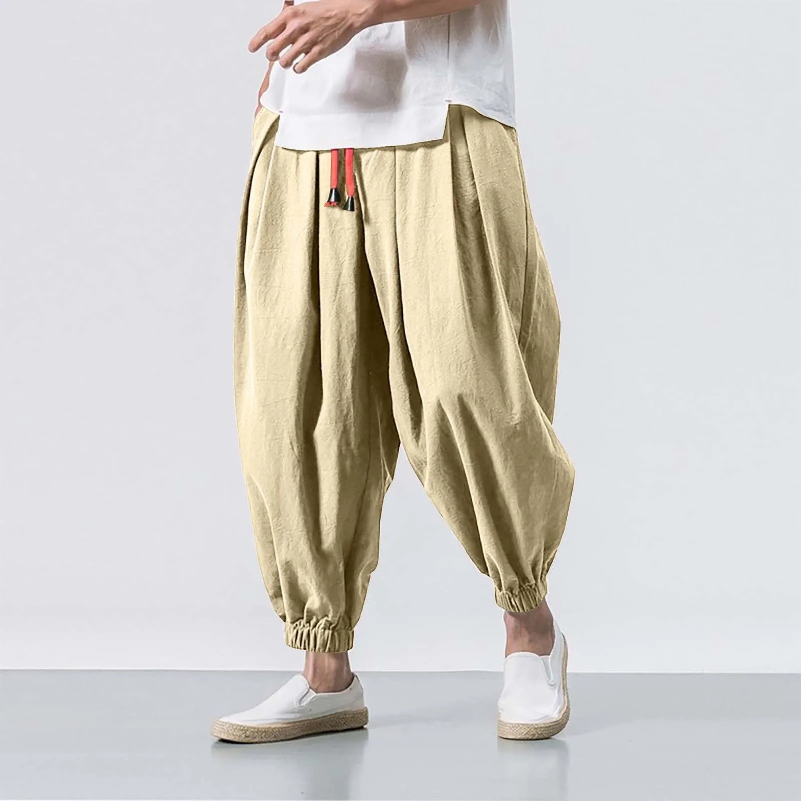 New Oversized Men Harem Pants Loose Chinese Style Cotton Linen Sweatpants Breath