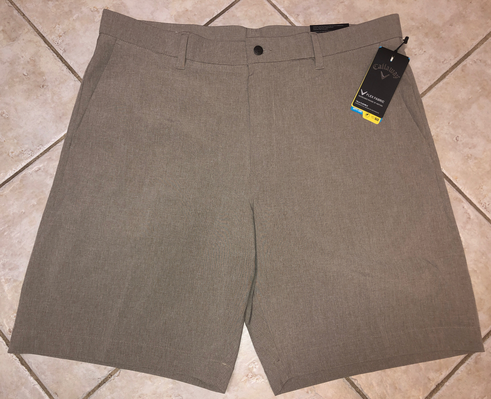 Callaway Stretch Shorts Flex Fabric Opti-Dri Mens 44B Khaki Heather UPF 50 NWT