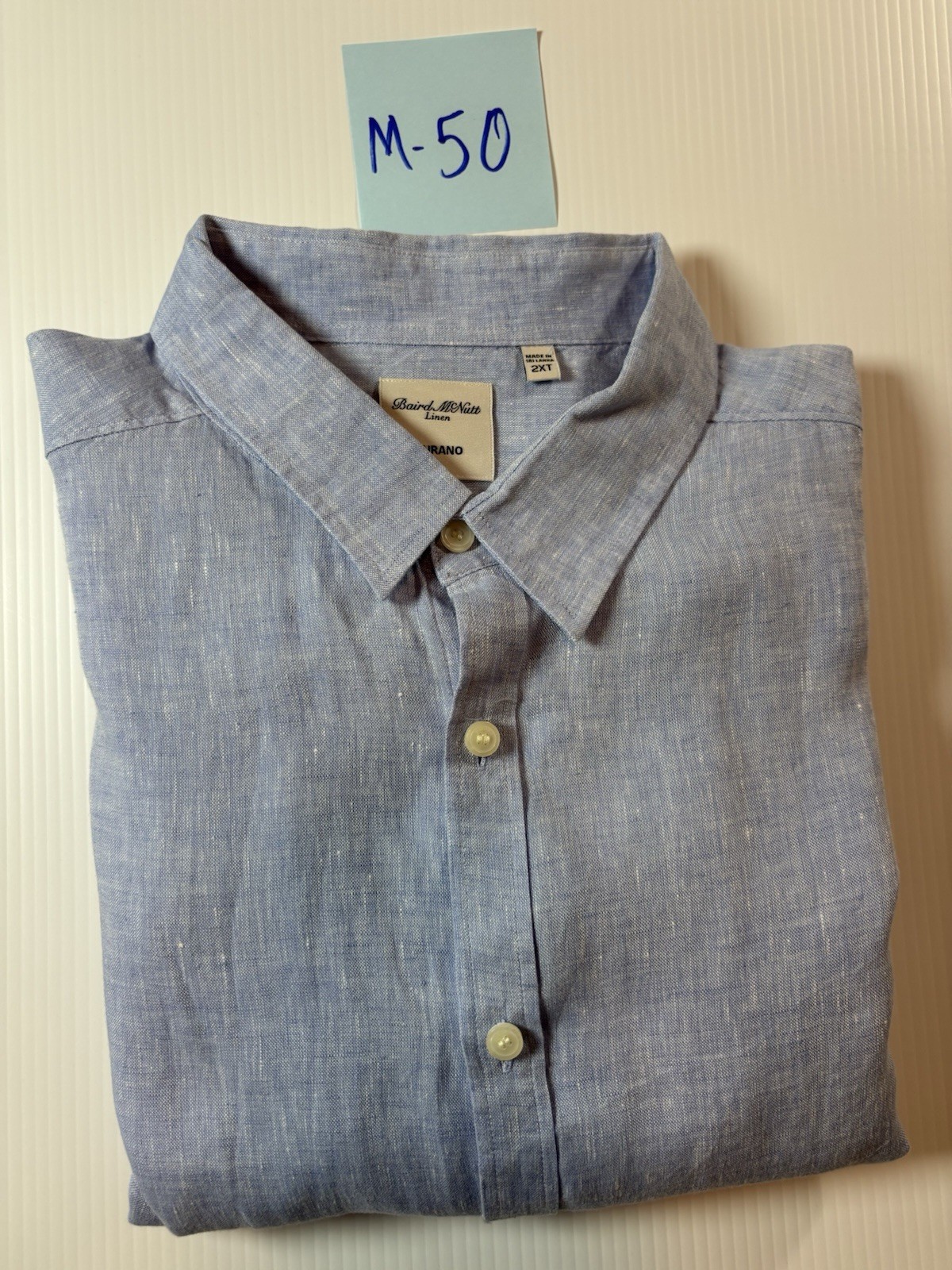 Murano Baird McNutt Linen Men’s 2XT Big & Tall Blue Woven L/S Button-Up