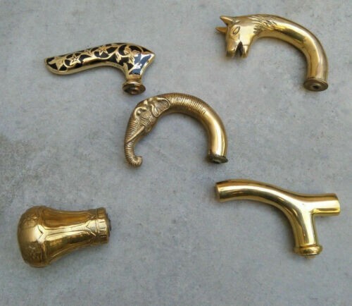 Lot of 5 Vintage Style Solid Brass Head Handle For Walking Stick handmade Shaft