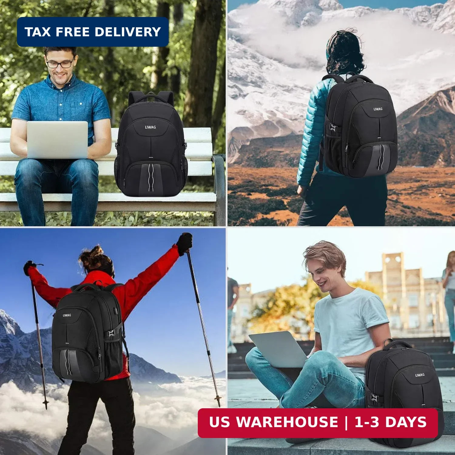 Extra Large Backpack for Men 50L,Water Resistant 17.3 inch Travel Laptop Backpac