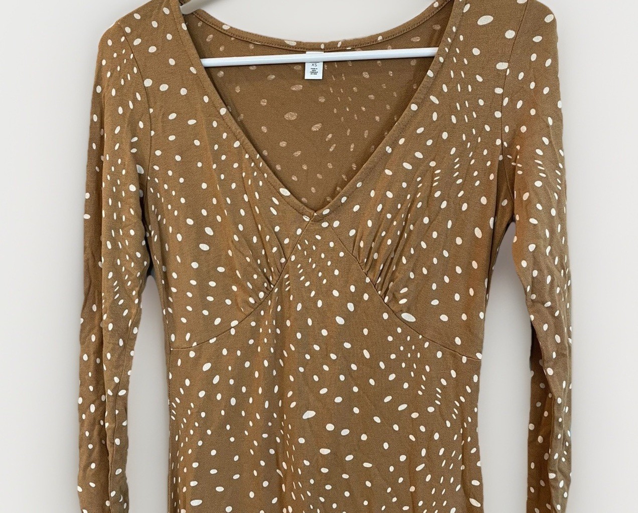 BP Nordstrom Brown Dot Print Dress Size XS NWT V-Neck Stretchy Boho Preppy