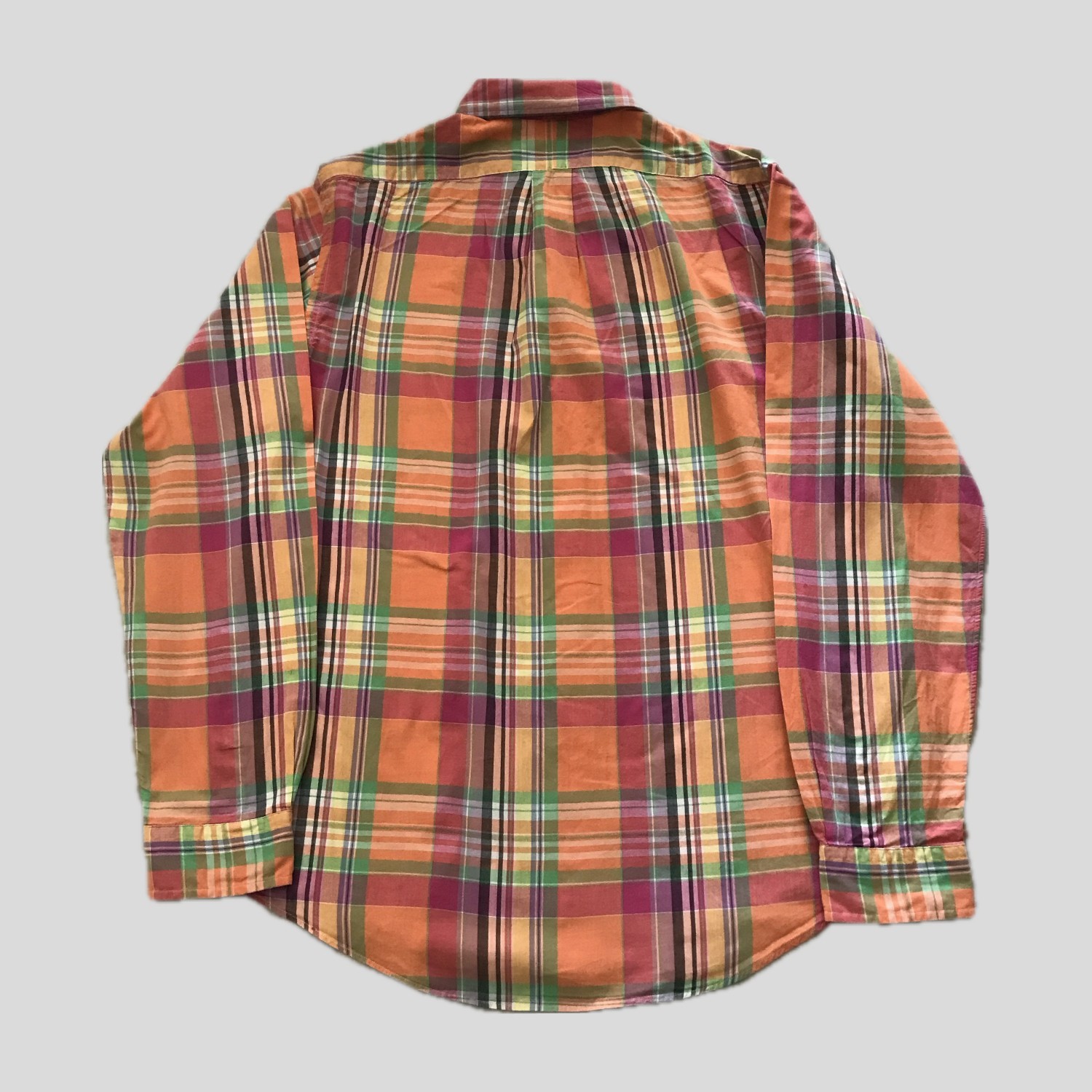 Ralph Lauren Custom Fit Orange Plaid Preppy Long Sleeve Cotton Shirt Mens XL