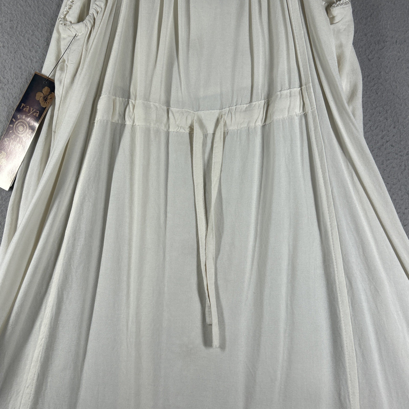 Raya Sun Women’s Size XL Boho Embroidered Sundress Lace Trim Hand Wash Beige 38”