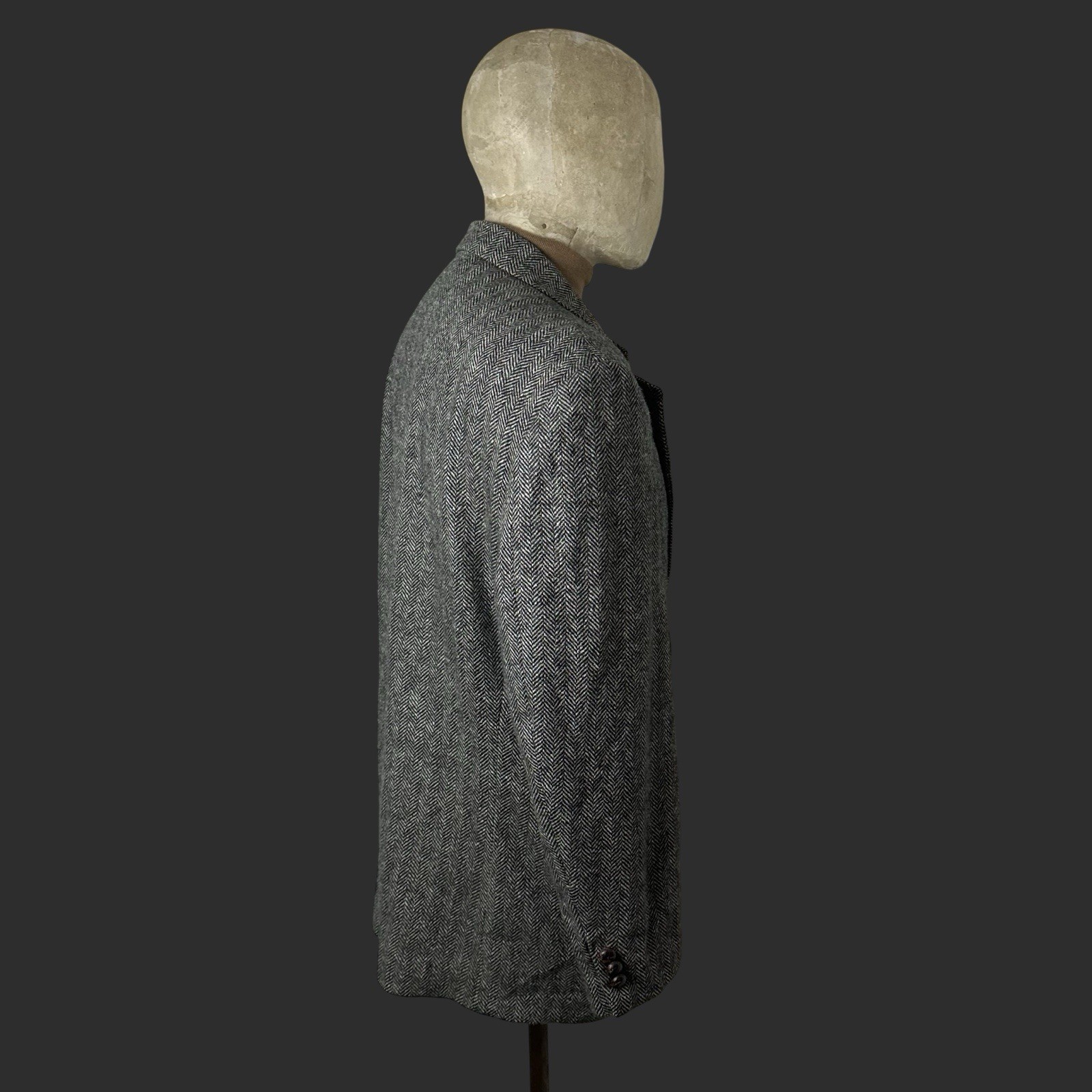 Deansgate Tweed Jacket Blazer 42S Lambswool Men’s Herringbone Black White Grey