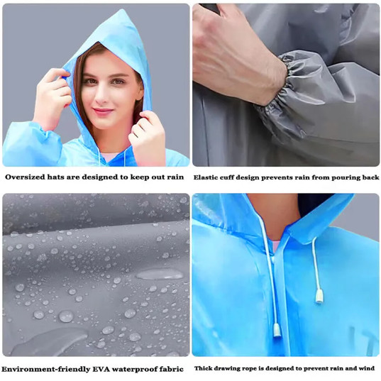 Men Black Waterproof Long Raincoat Rain Coat Hooded Trench Jacket Outdoor Hiking