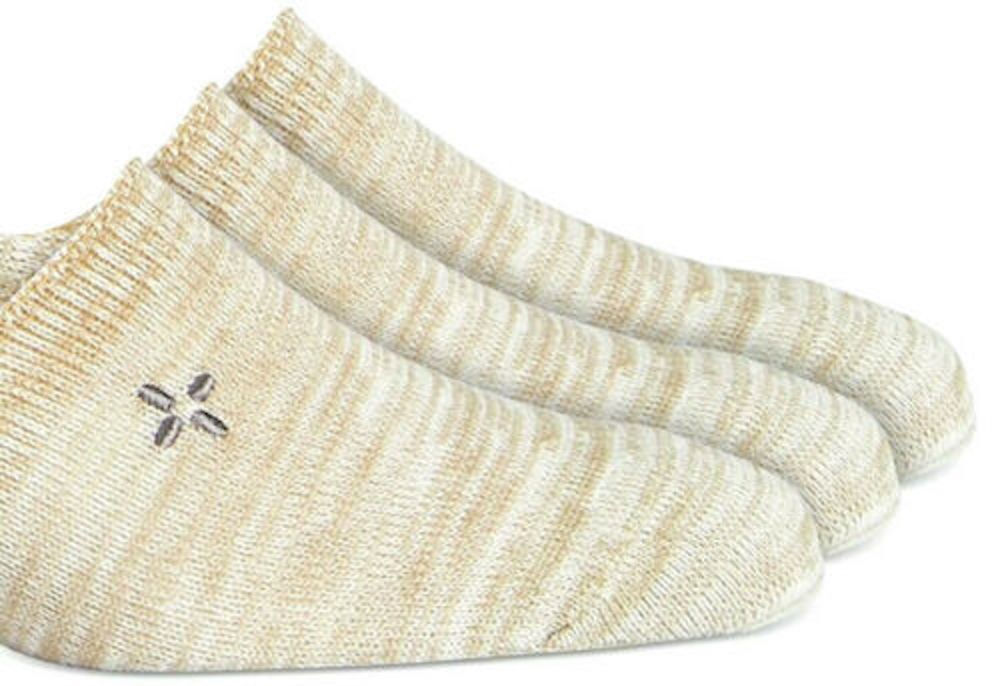 Men’s Beige Sun + Stone Three-Pack No-Show Socks, Shoe Sizes 7 to 12