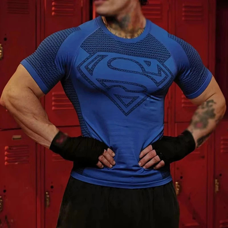 Super Man High Elastic Quick Dry Sports T-Shirt Tight Workout Breathable Summer