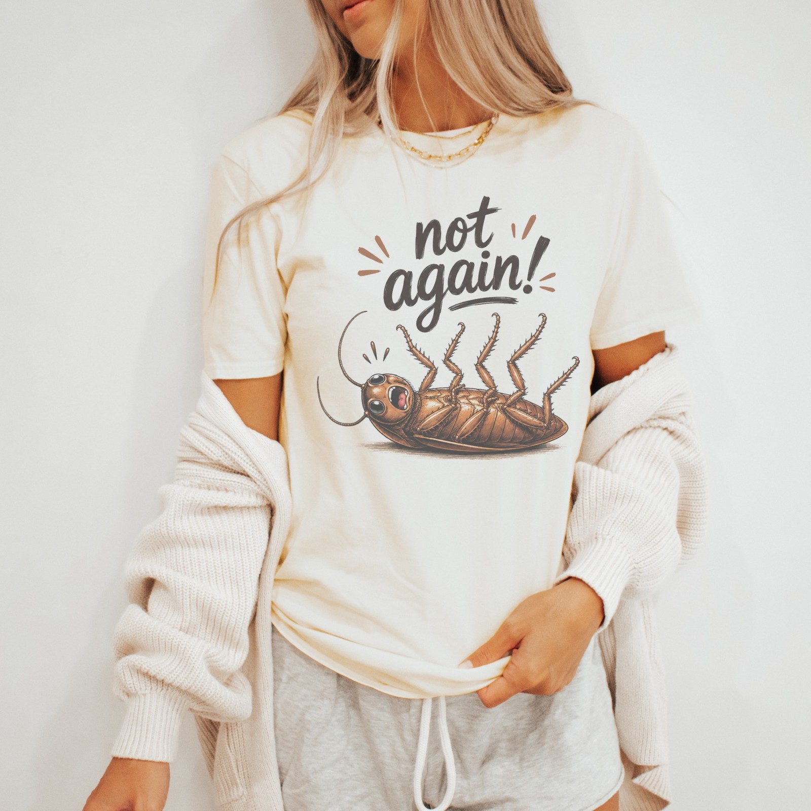 Not Again Cockroach Detailed Insect Art Graphic Tee