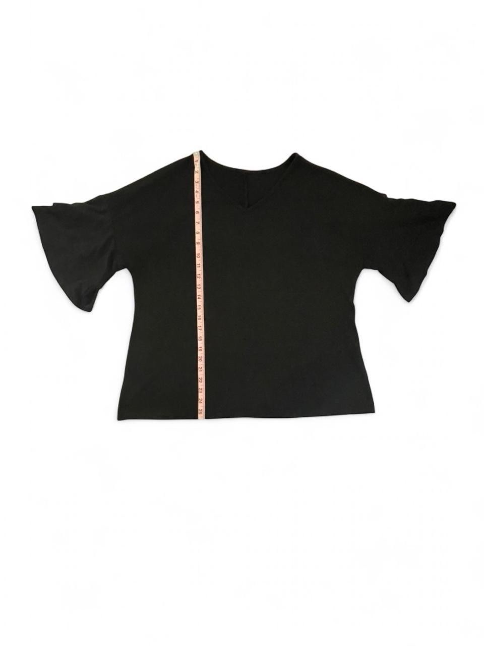 Women’s XL Black V-Neck Flutter Short Sleeve Ruffle Jersey Stretch Pullover Top