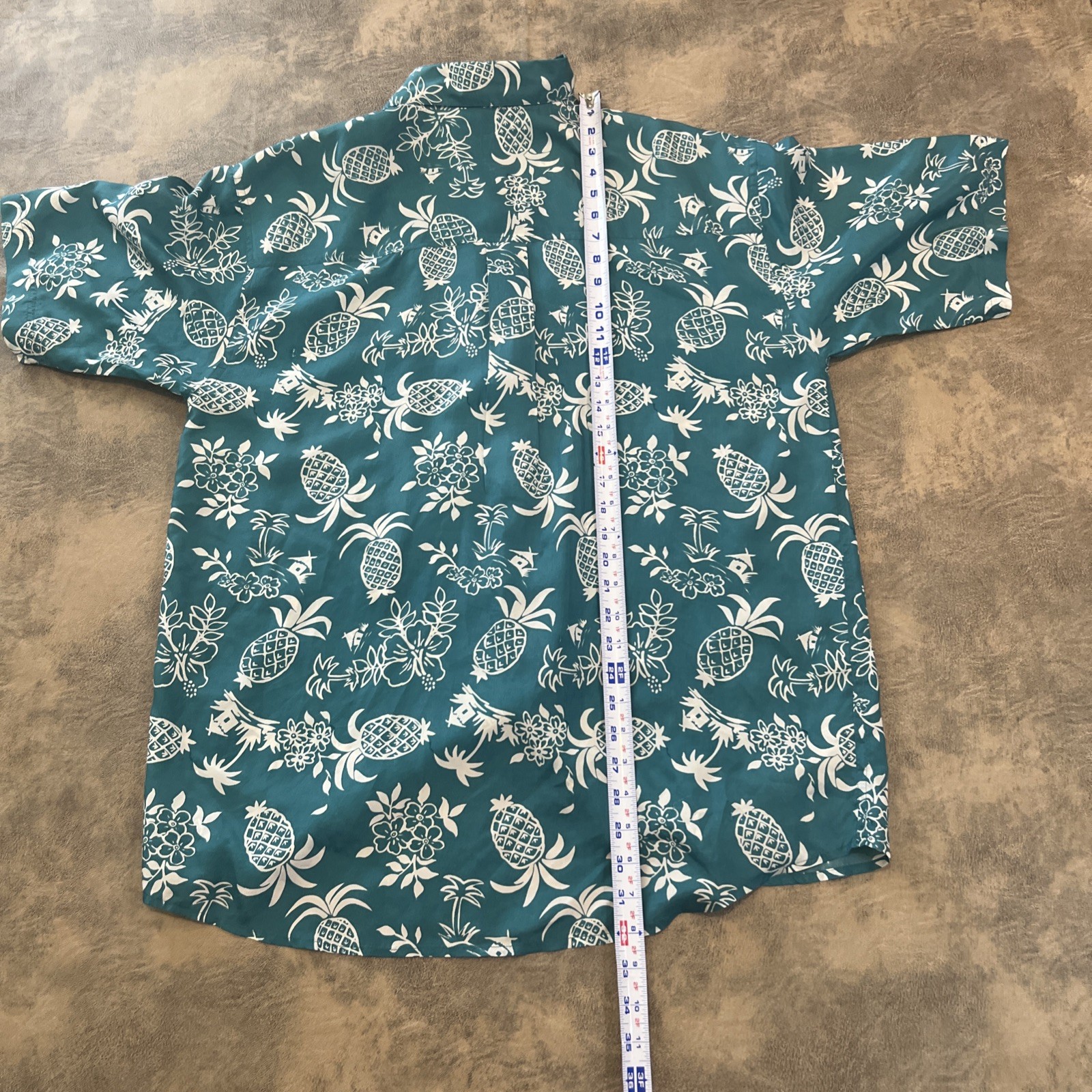 100% Silk Shirt Montage Pour Homme Size L Blue Turquoise Pineapple AOP *DAMAGED*