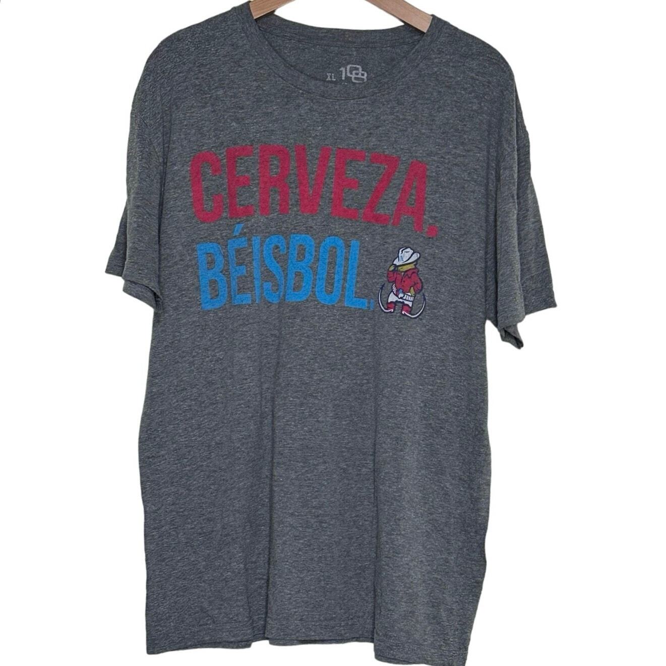 108 Stitches T-Shirt XL Gray Cerveza Beisbol Graphic Crew Neck Short Sleeve Tee