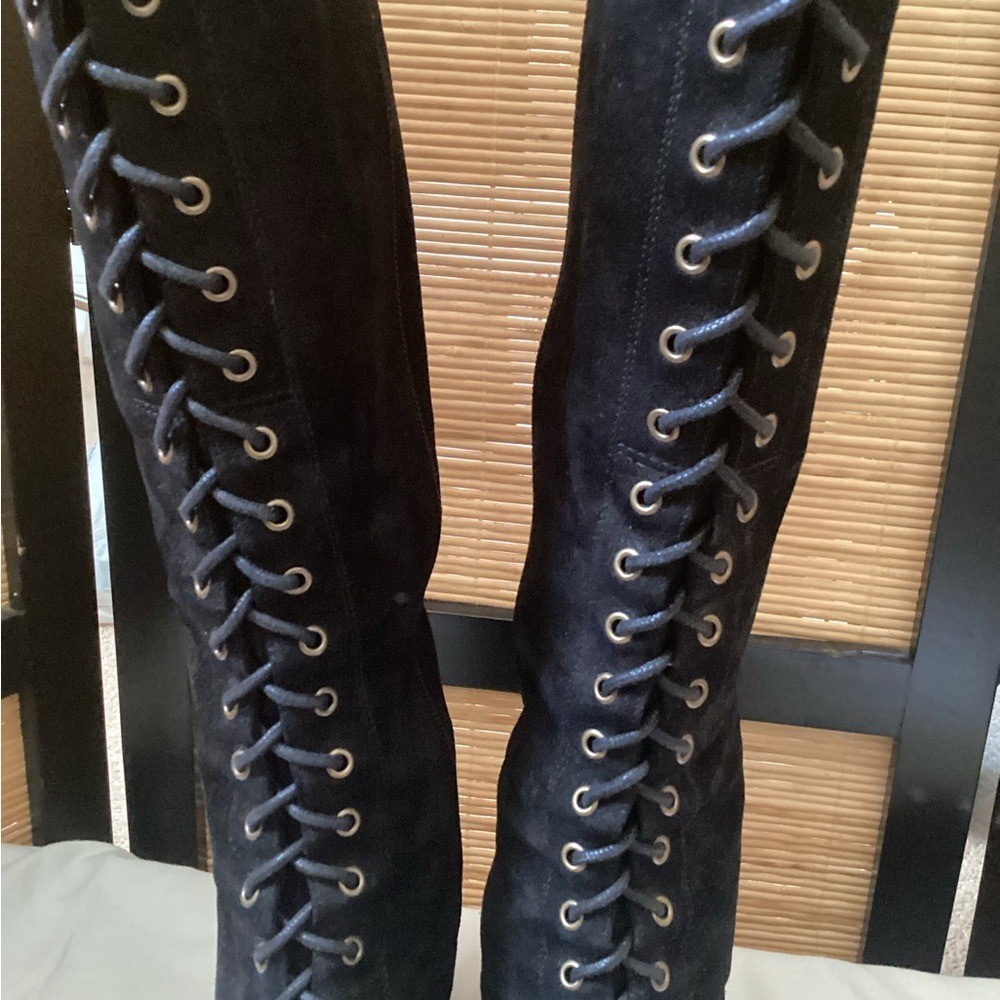 Jessica Bennett J Dinger Suede Lace-Up Boots 7 EUC black chunky heel