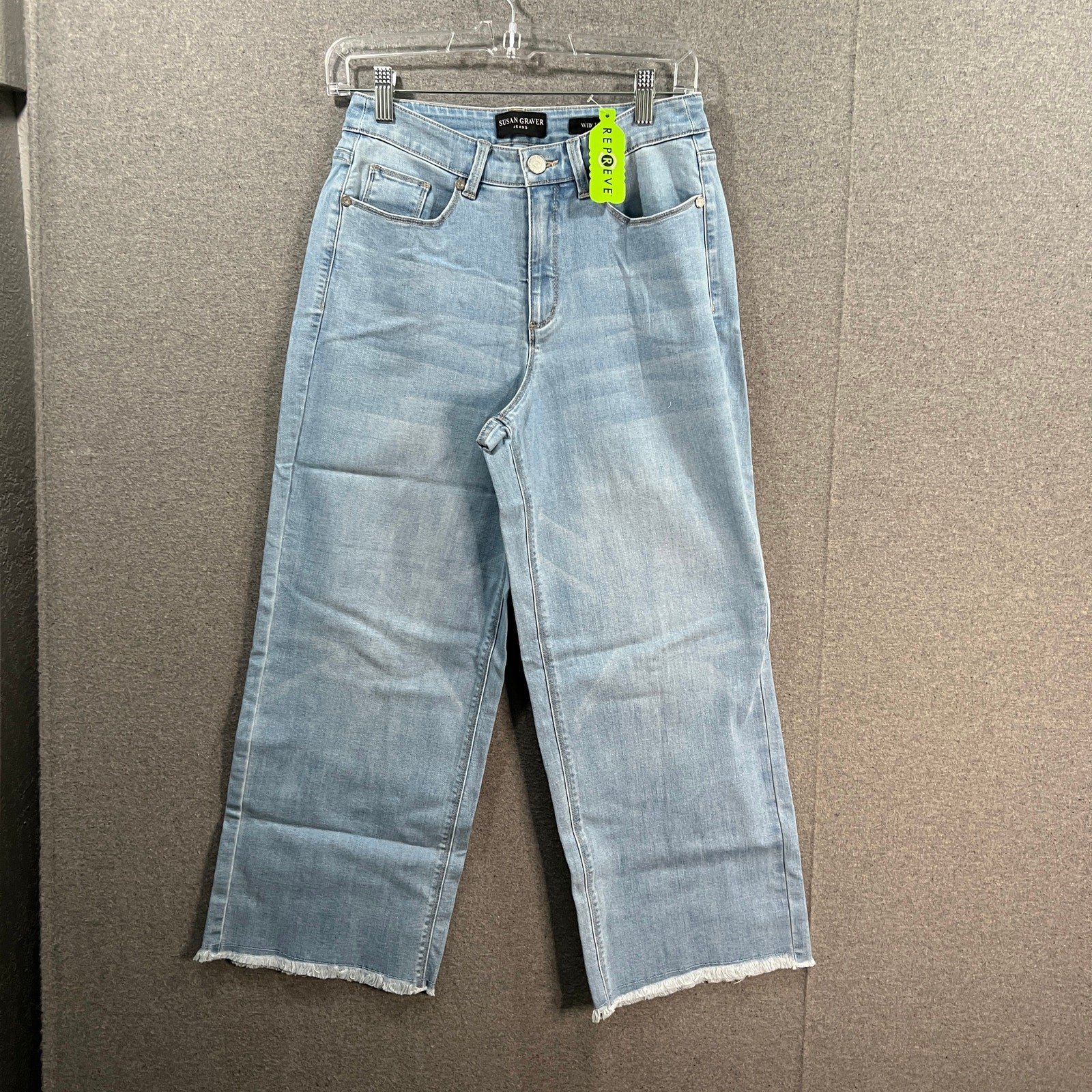 Susan Graver Regular Wide Leg Crop Jean with Frayed Hem Light Wash, Reg 6
