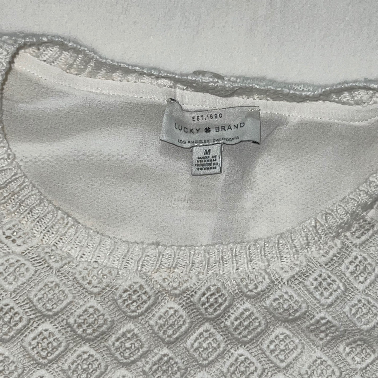 Lucky Brand Cream Open Knit Split Back Layered Top Womens Medium Cottagecore