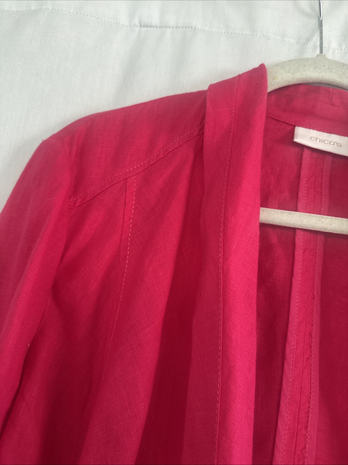 Chicos Pretty In Pink 100% Linen Jacket 2 M L Open No Closure