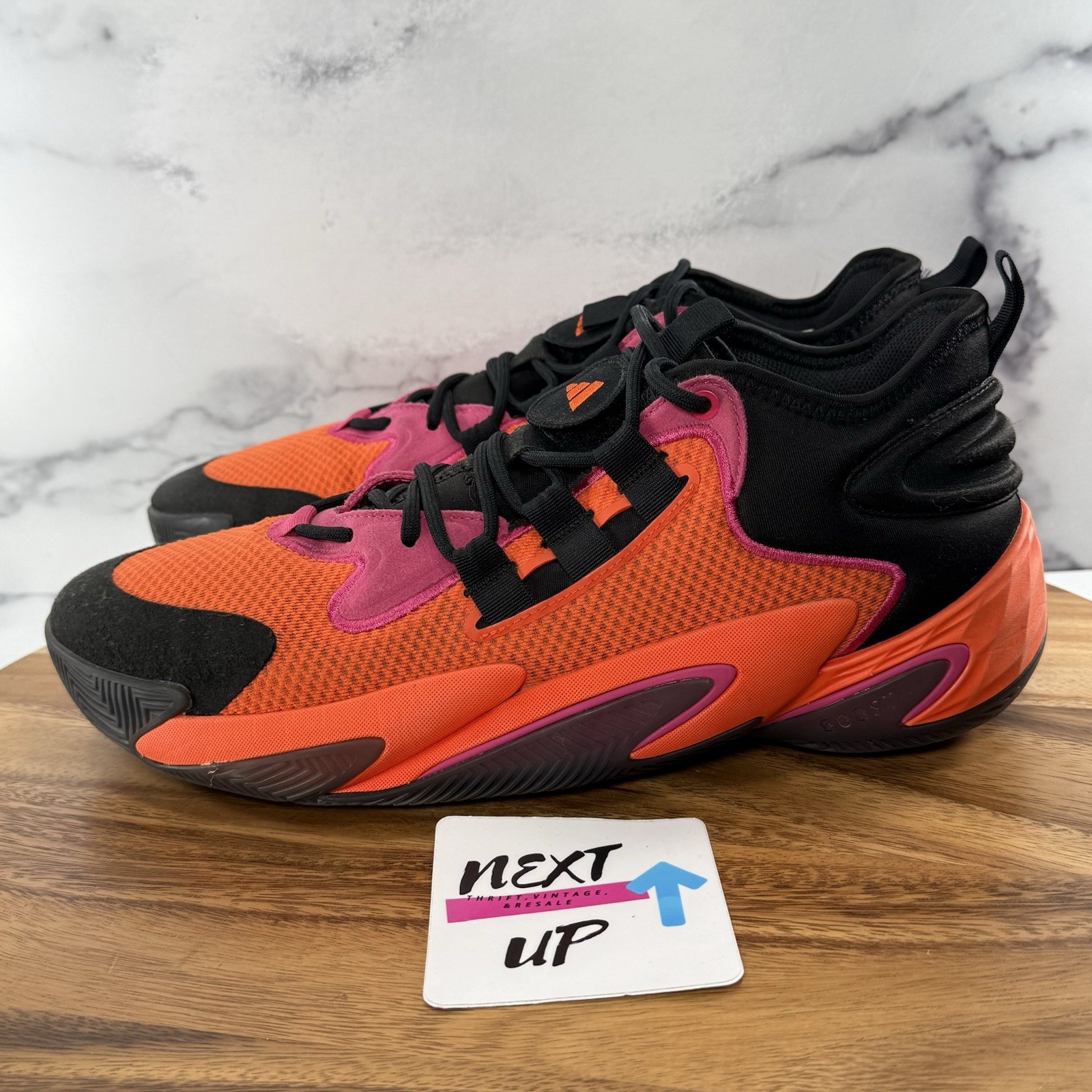 Men’s 11-Adidas BYW Select Black Impact Orange Team Real Magenta Basketball Shoe