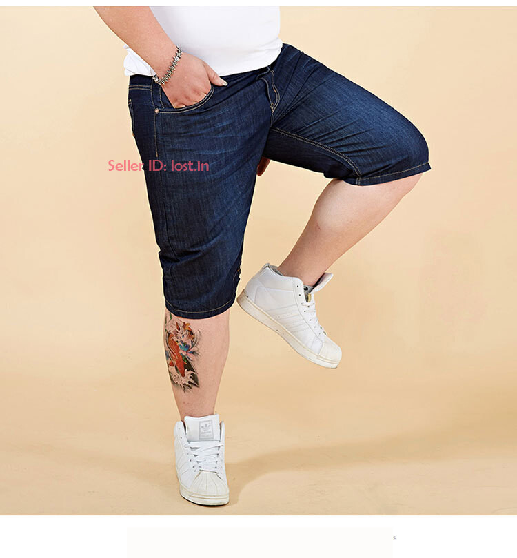 Men Denim Shorts Half Pant Casual Loose Jeans Stretch Cargo Denim Pants Big Size