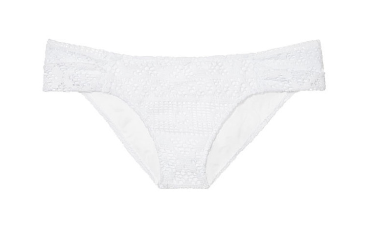 NWT VICTORIA’S SECRET WHITE OVERLAY CROCHET RUCHED KNOCKOUT BIKINI BOTTOM SWIM