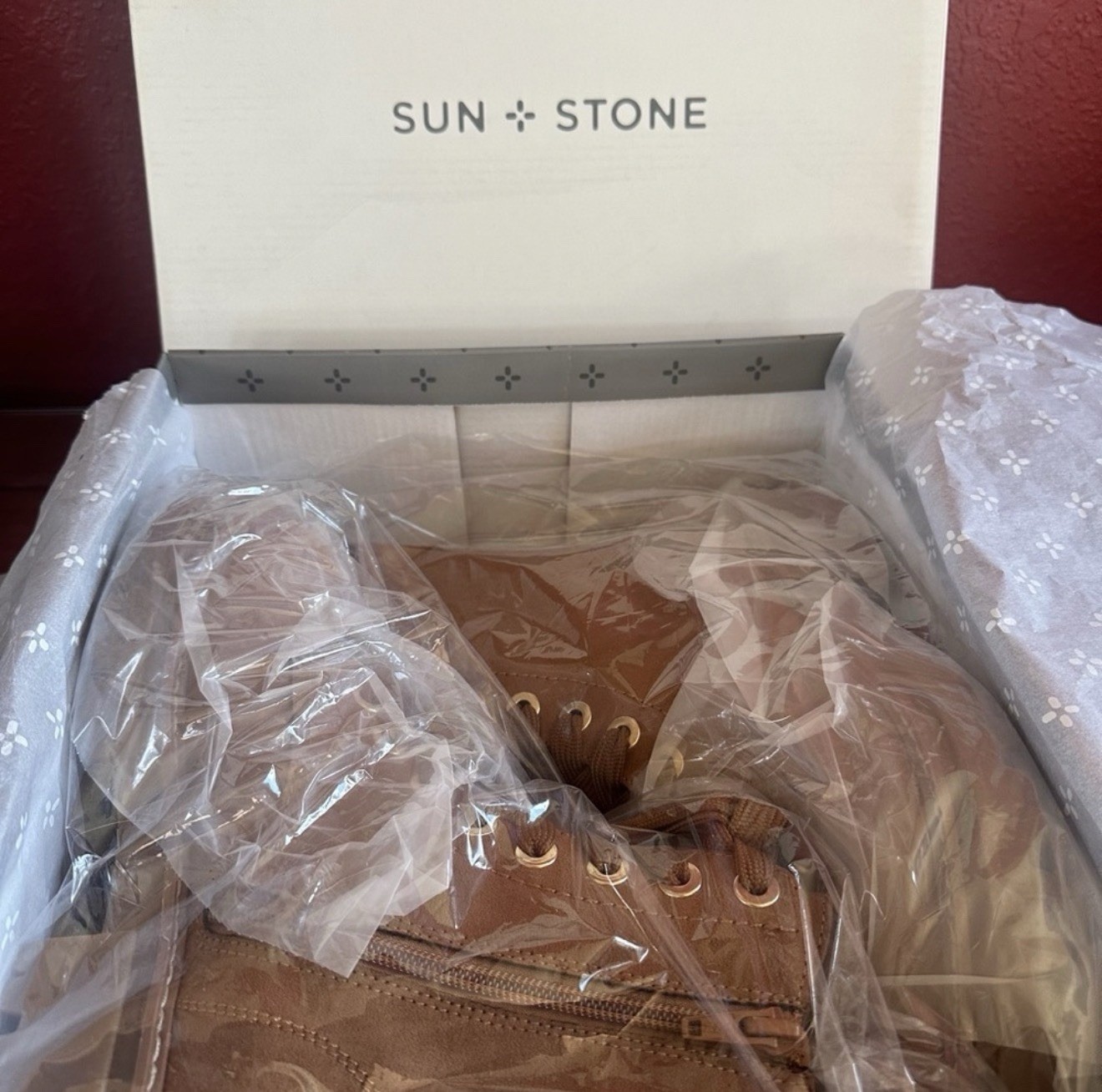 SUN + STONE CANVAS ANKLE LACE-UP BOOTS WOMEN SZ 6M NWT