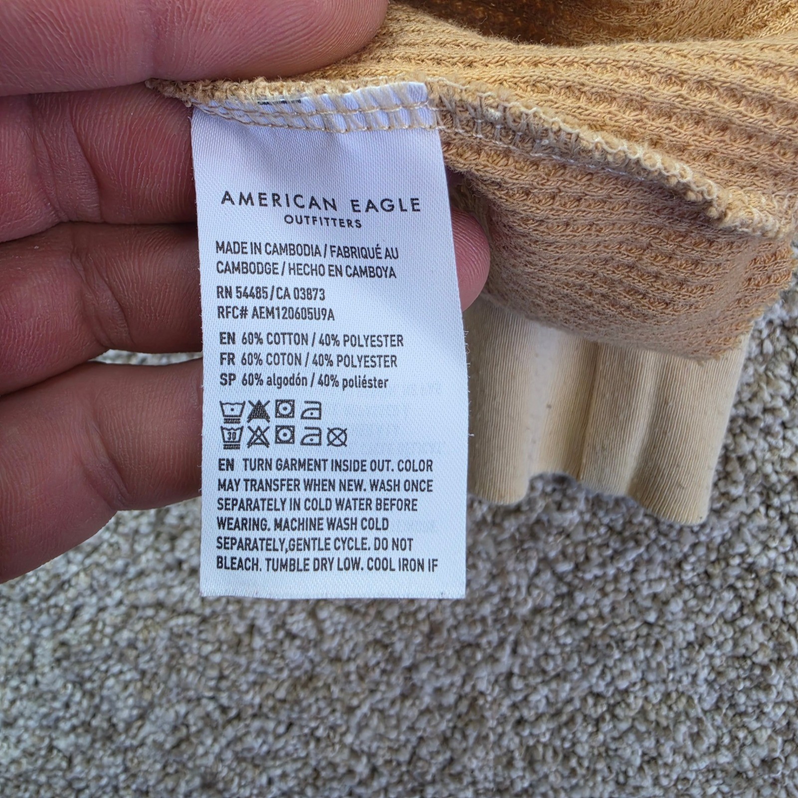 VINTAGE American Eagle Waffle Knit Thermal Top Womens S Tan Forest Ringer Y2K
