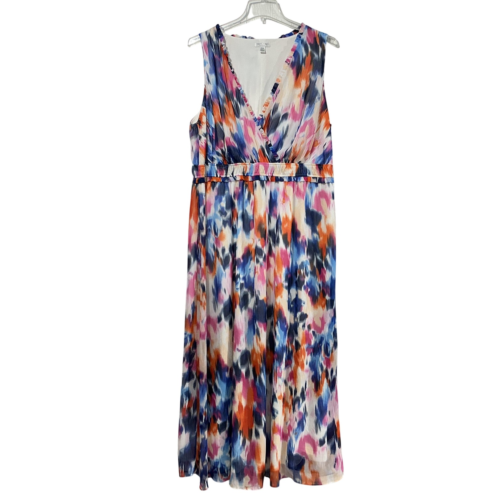 London Times Dress Womens 20W Multicolor Floral Maxi Sleeveless V Neck 58in Long
