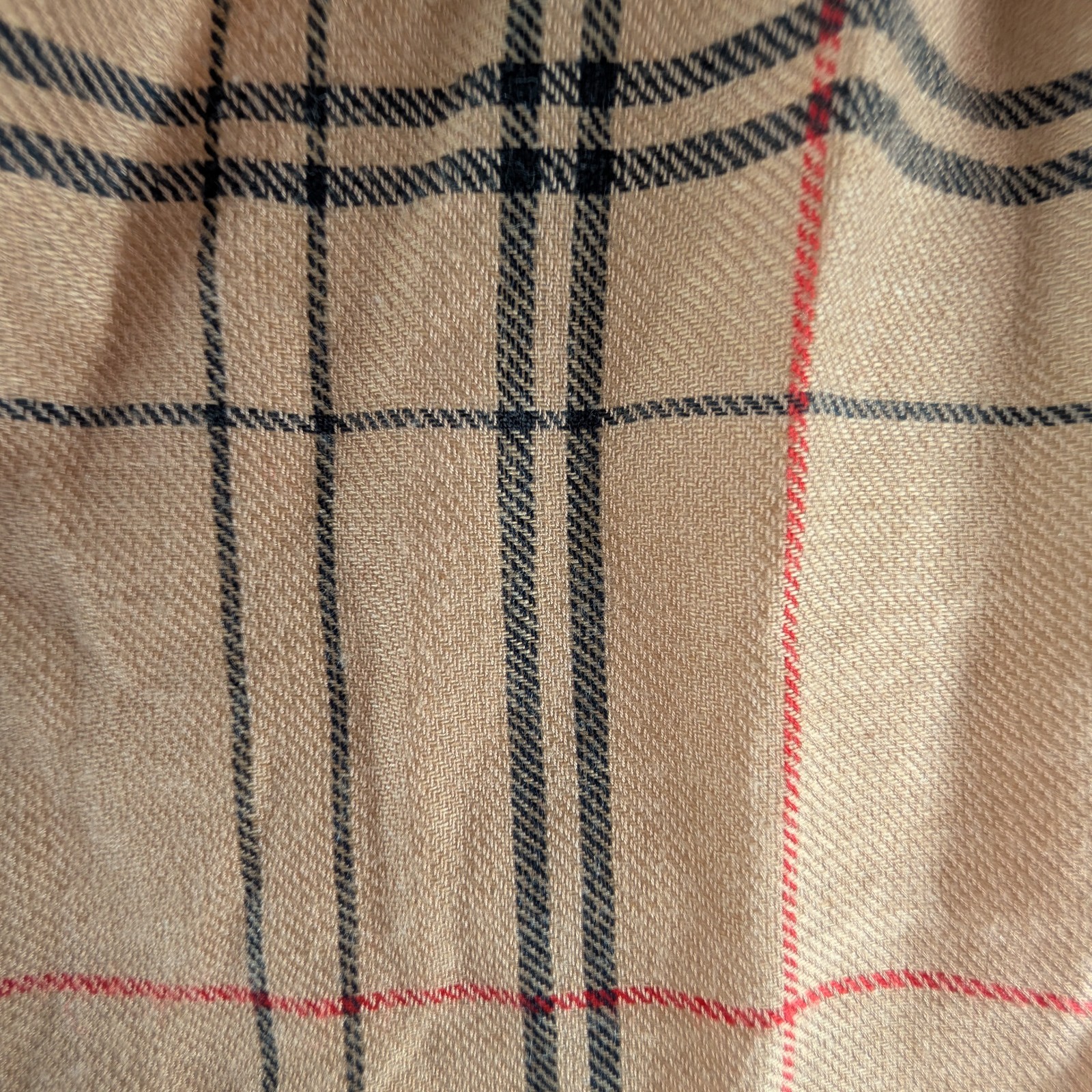 Cashmere Silk Plaid Scarf Wrap Fringe Tan Beige Black Red Oblong 76 x 28 in