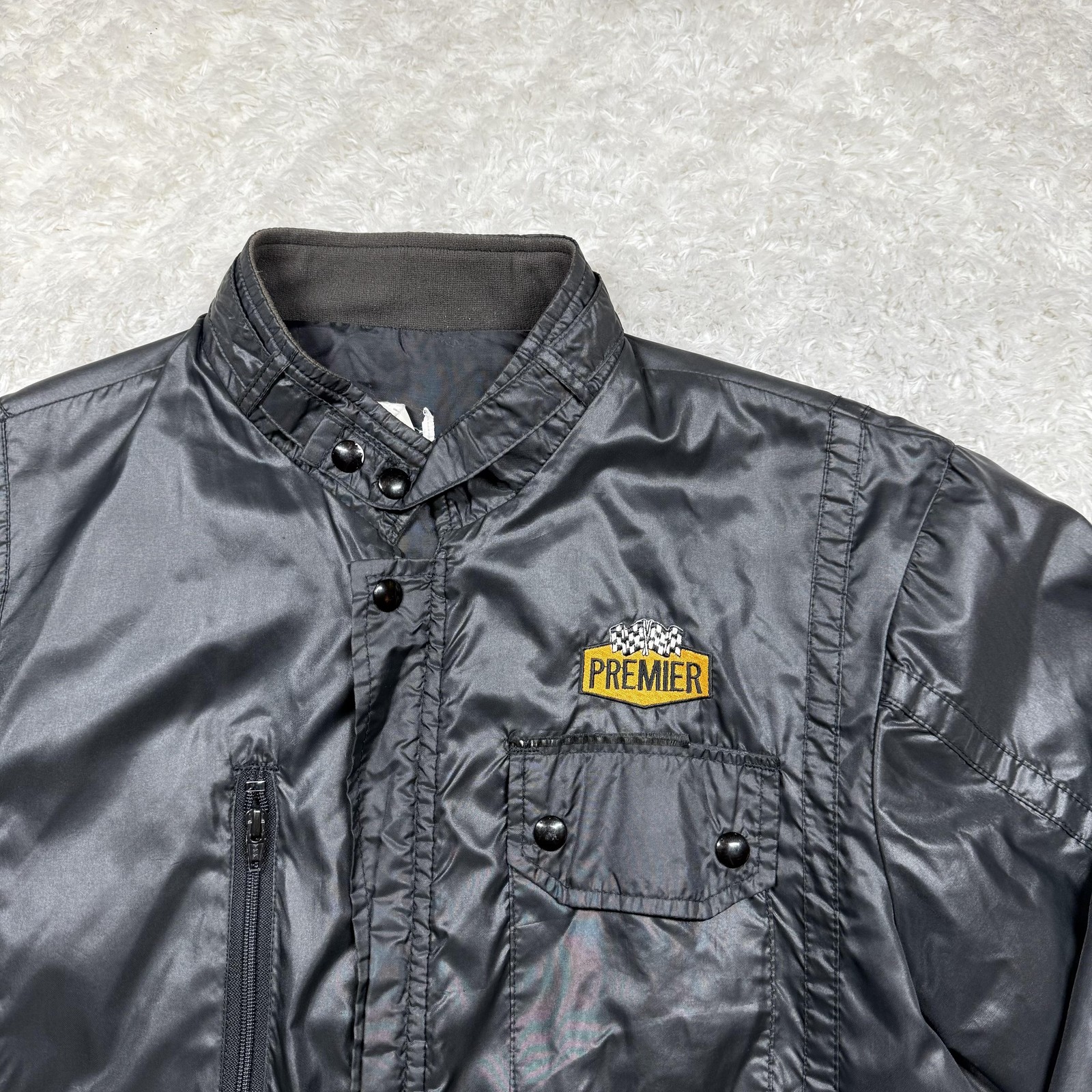 Vintage Premier Jacket Mens L Racing Bomber USA Windbreaker MBA 90s Satin Black