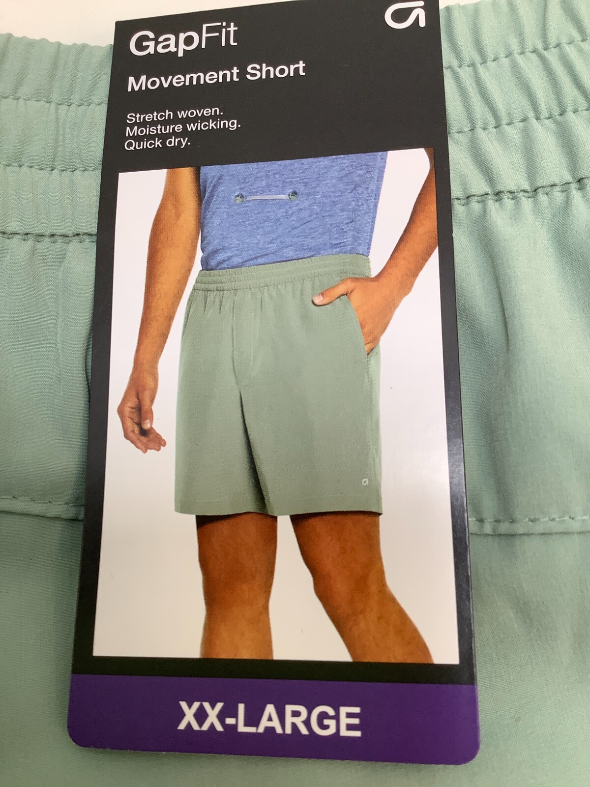 GapFit Men’s Movement Short, Size XXL, Jade, Stretch Woven, Quick Dry