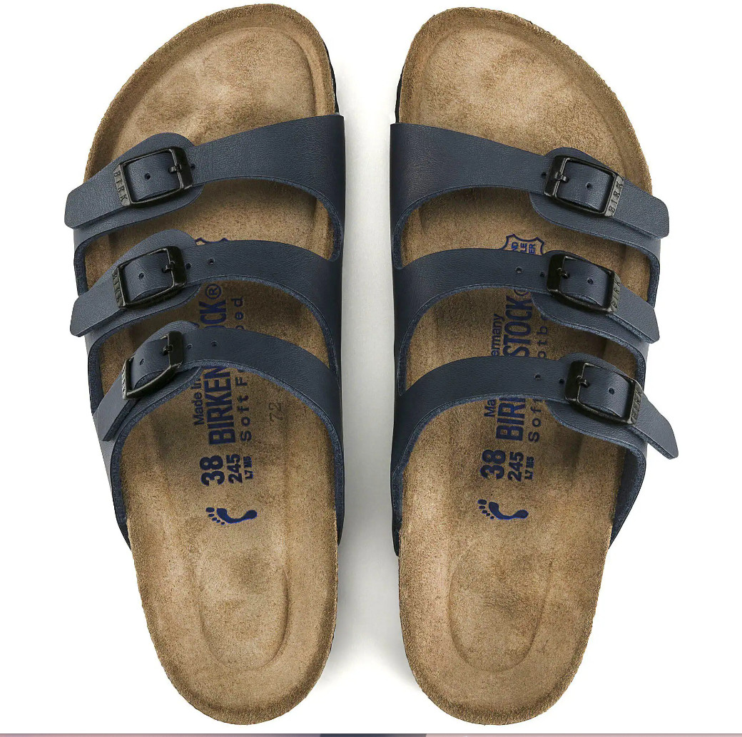 Birkenstock Florida Birko-Flor in Blue Three-Strap Soft Footbed Unisex Sandals