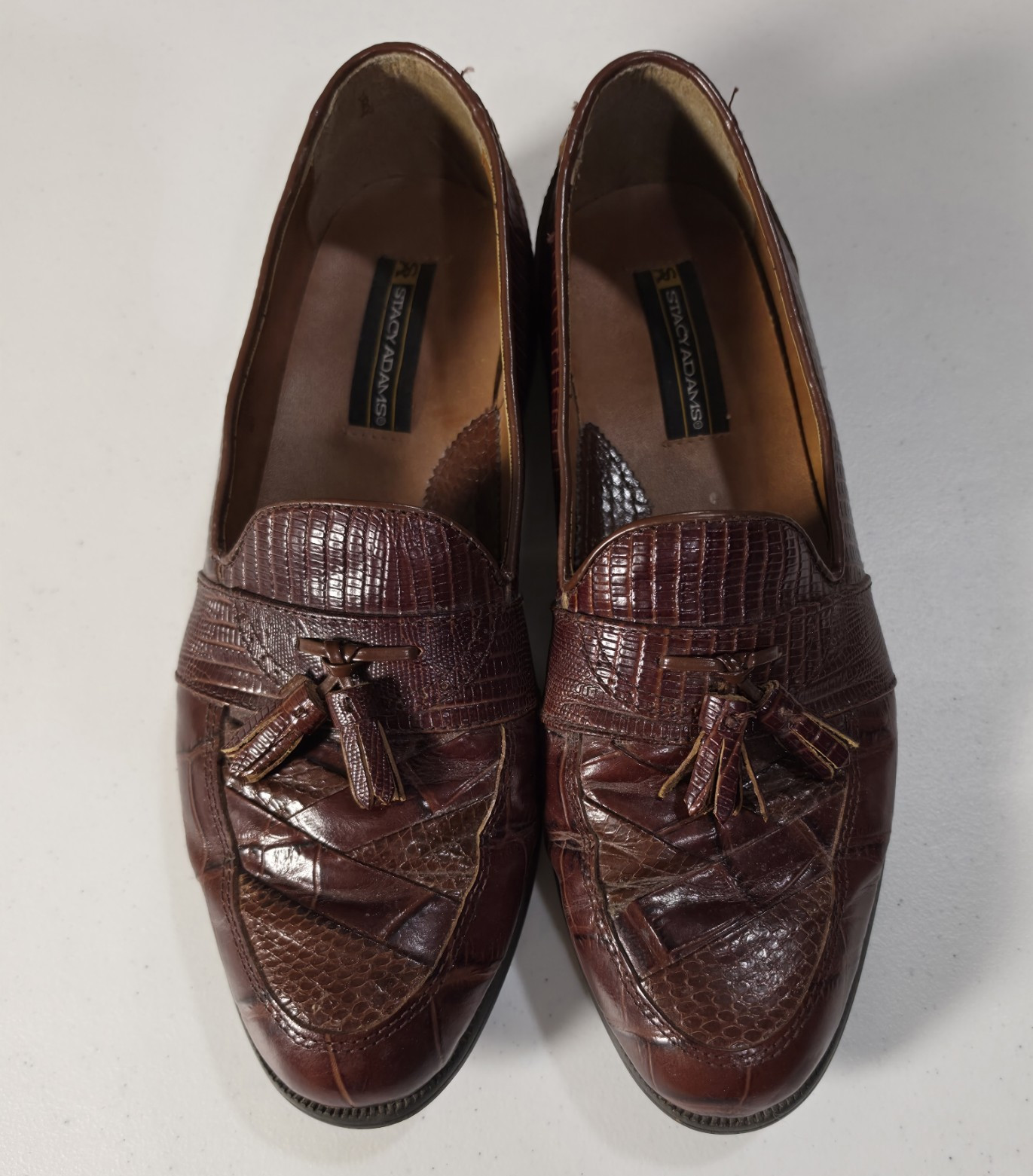 Stacy Adams Balance Manmade Brown Leather Snake Skin Tassel Loafer Slip-On 10M