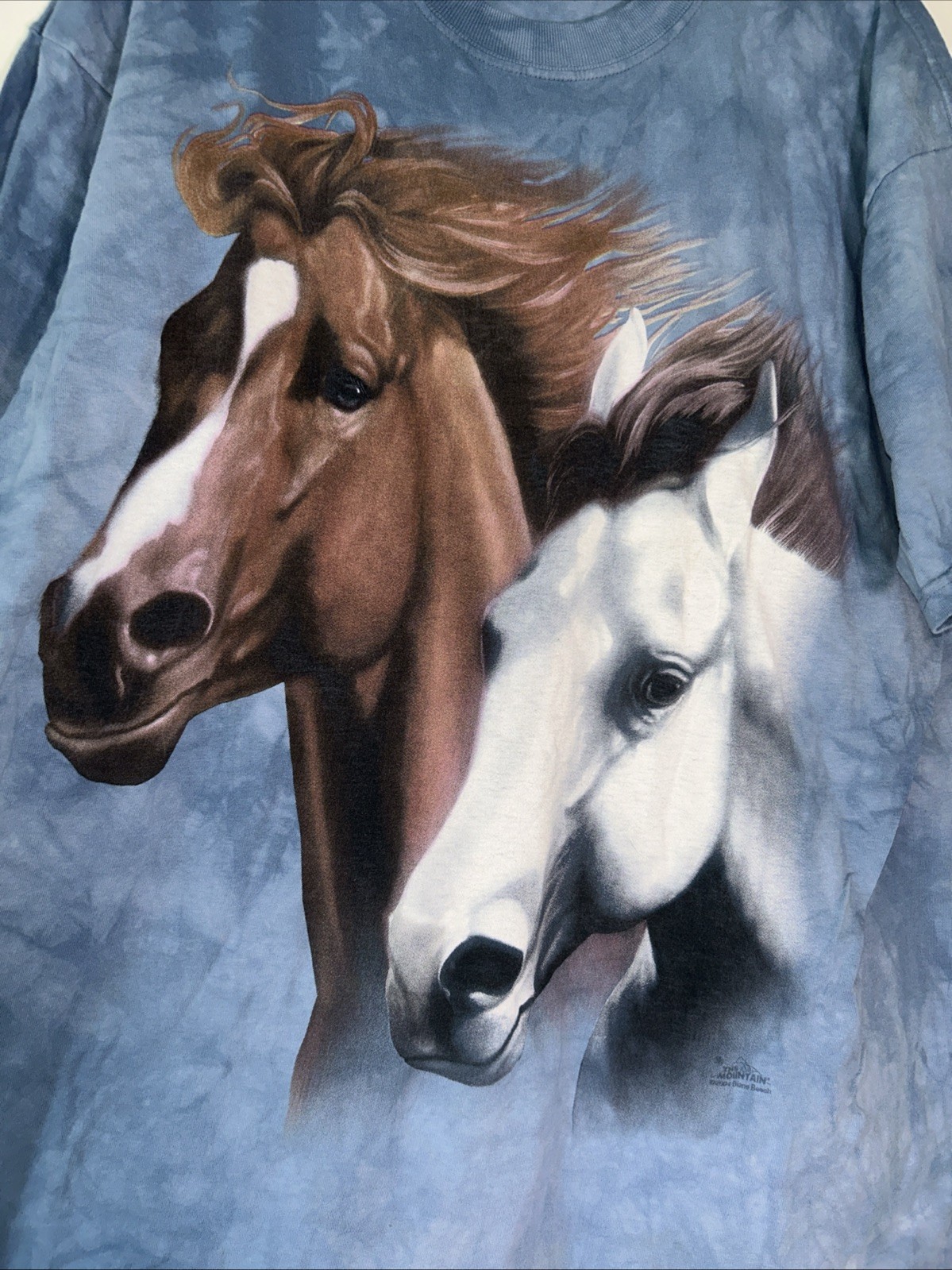 The Mountain Horse Graphic T Shirt Mens XL Blue Tie Dye Animals Nature Cotton