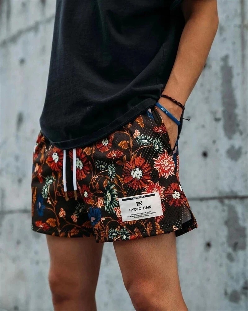 2025 Unisex Mens Infamous Bandana Shorts Paisley Pattern Mesh Sport quick-drying