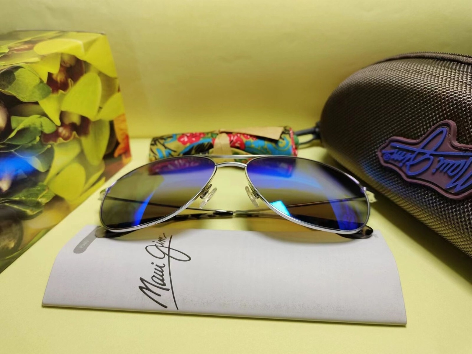 Maui Jim B247-17 CLIFF HOUSE Silver POLARIZED Hawaii Blue Lens Aviator Sunglass