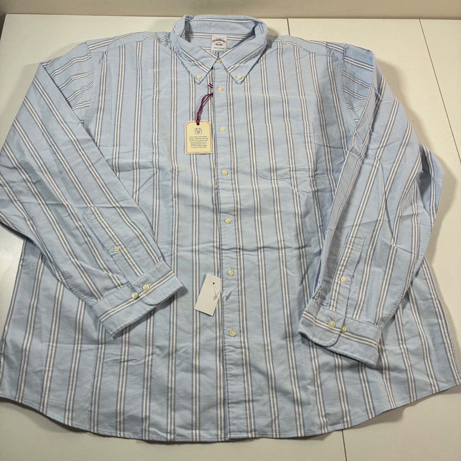 NEW Brooks Brothers Oxford Shirt 2XL Blue White Striped Friday Button Down New