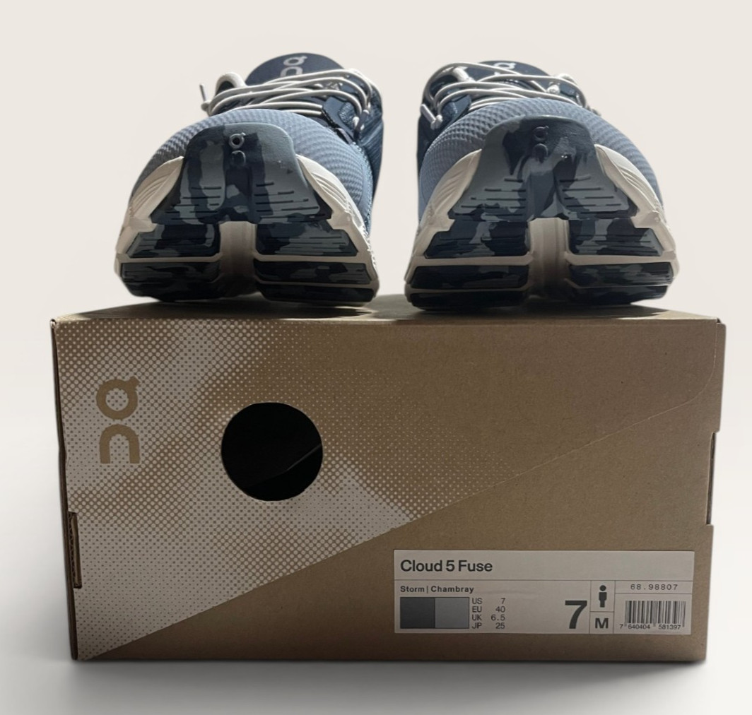 On Cloud 5 Fuse Running Shoes Men’s US 7 Storm Chambray Blue Gray Sneakers NEW
