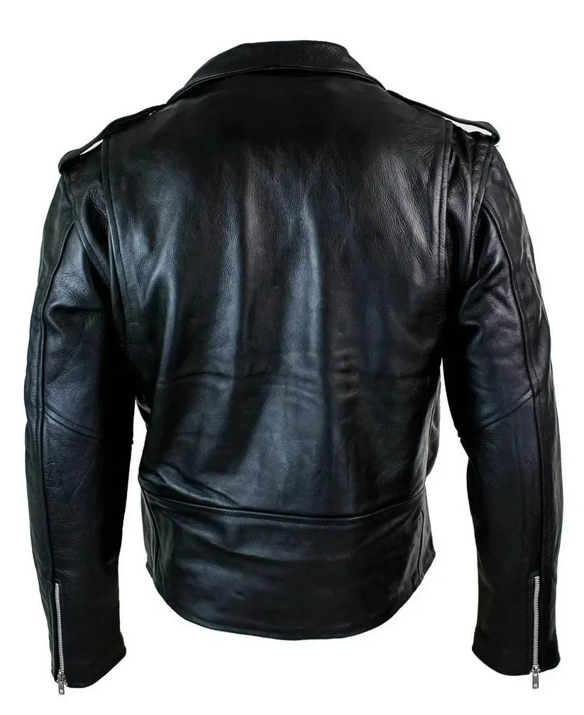 Men’s Motorcycle Leather jacket Genuine Buffalo Skin Brando Style Black Biker