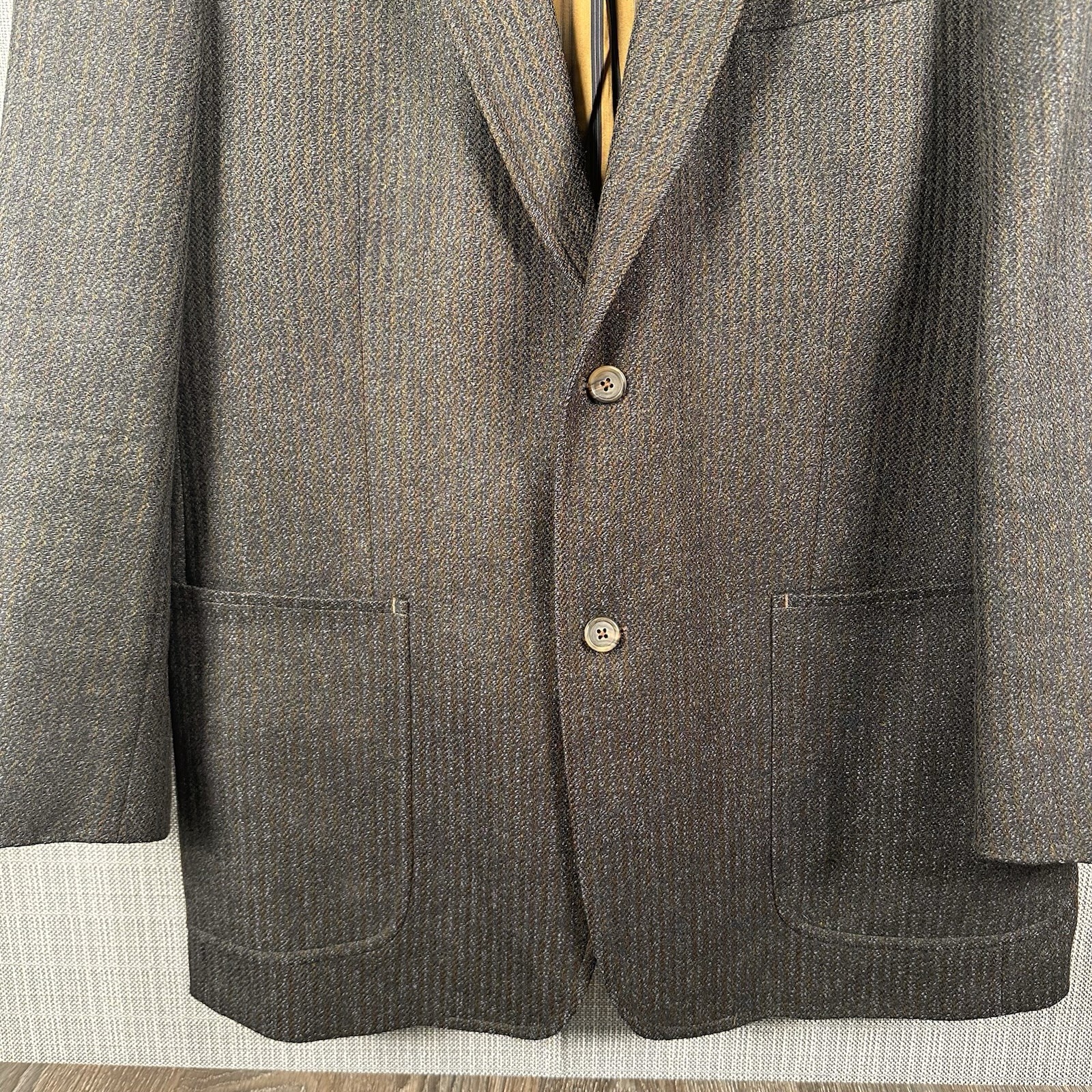 Kroon Sport Coat Mens 42L Brown Striped Tweed Wool Cashmere 2 Button Suit Jacket