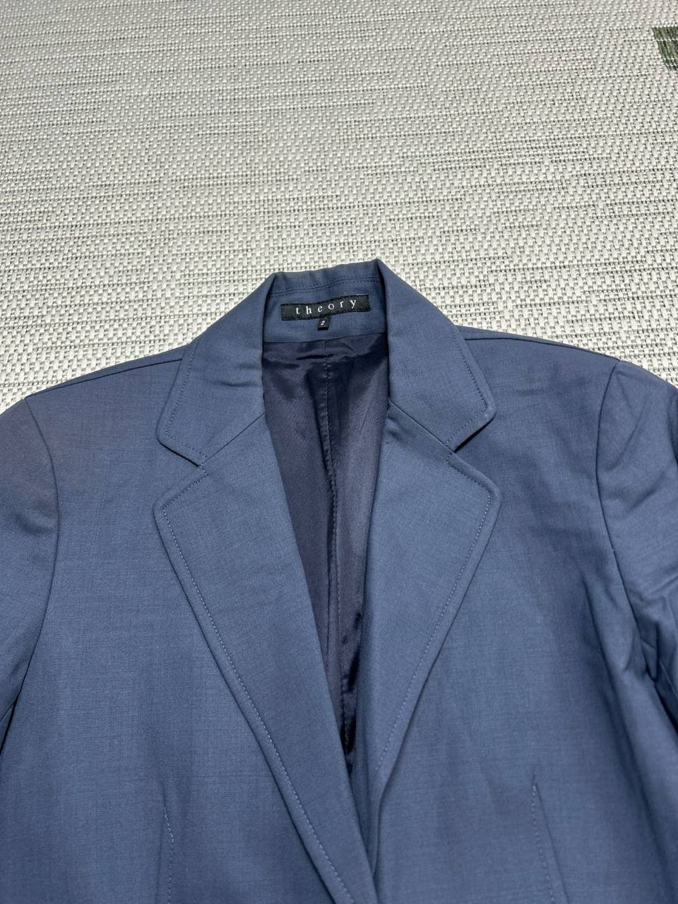 Theory Carissa Blazer Jacket Womens 2 Blue Wool Slim Fit Double Vented Formal