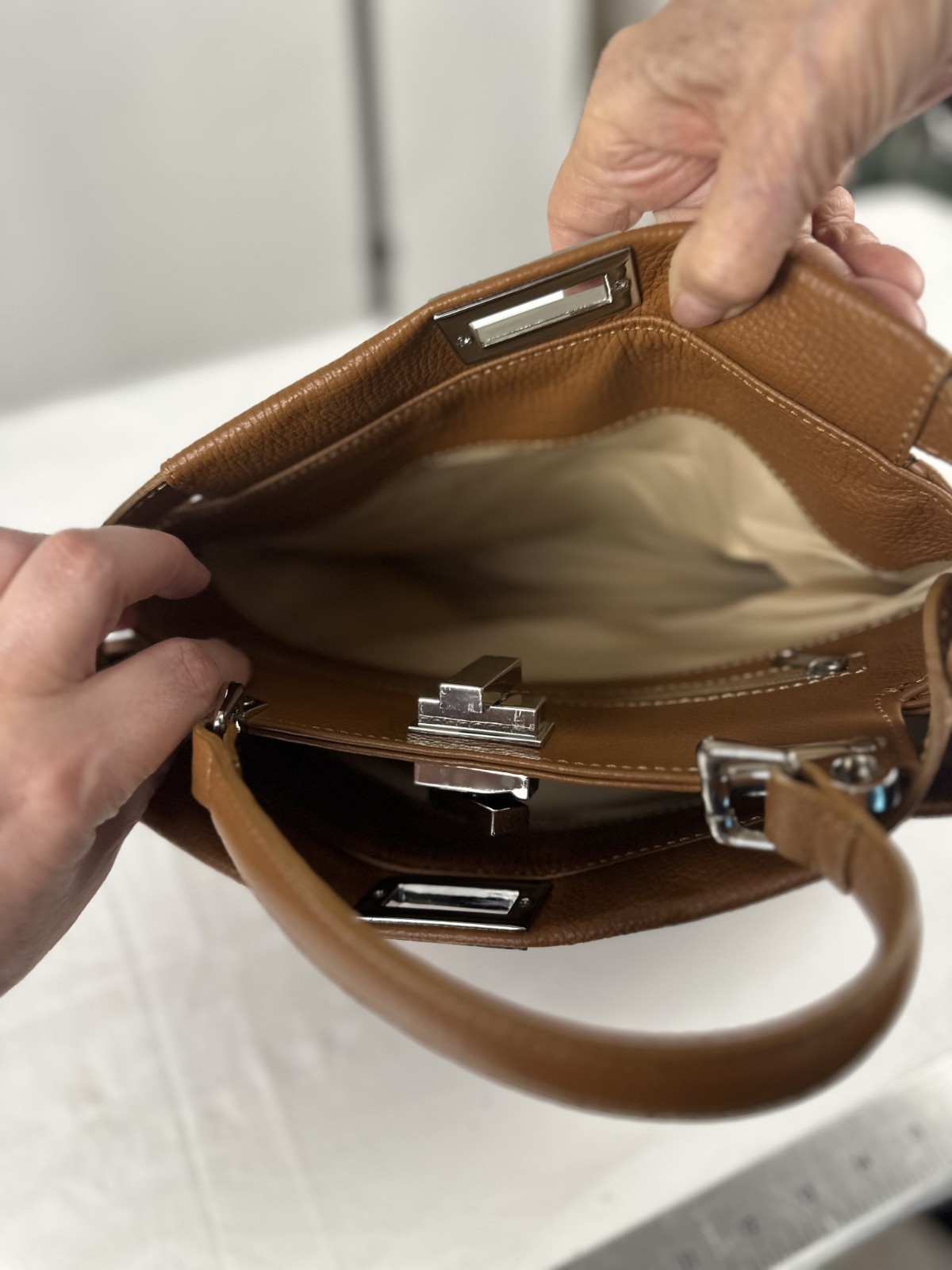 Italian Leather Handbag Carmel Pebbled Leather Top Handle Satchel Purse