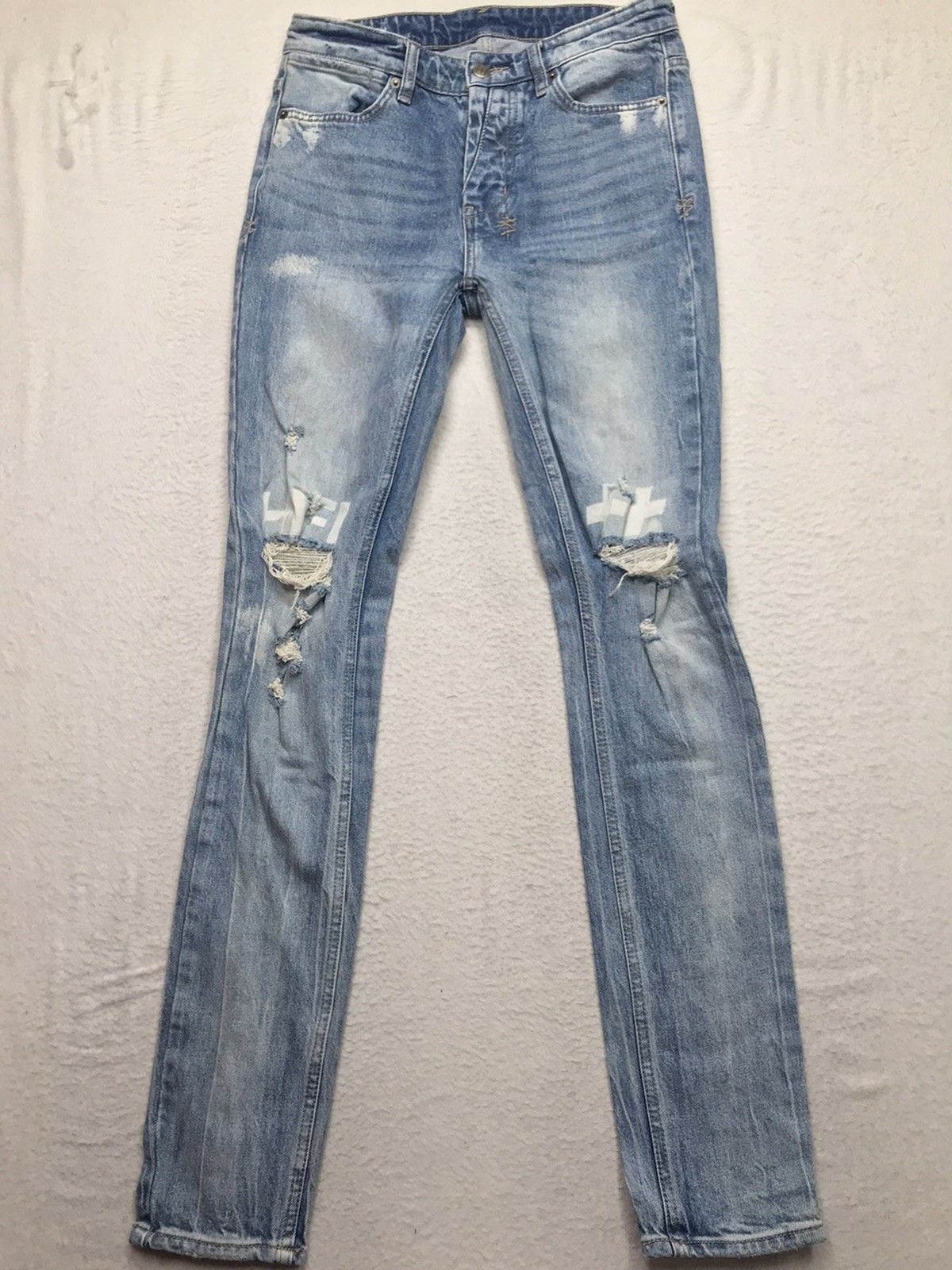 KSUBI Van Winkle Hi Fi Jean Men 30×33 Skinny Distressed Button Fly Goth Skate