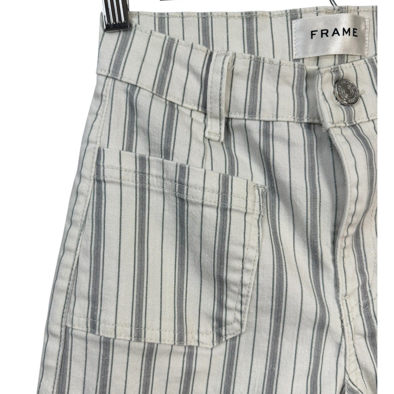 FRAME Womens Le Slim Palazzo Jeans 25 Ivory Sage Stripe Stretch Wide Leg