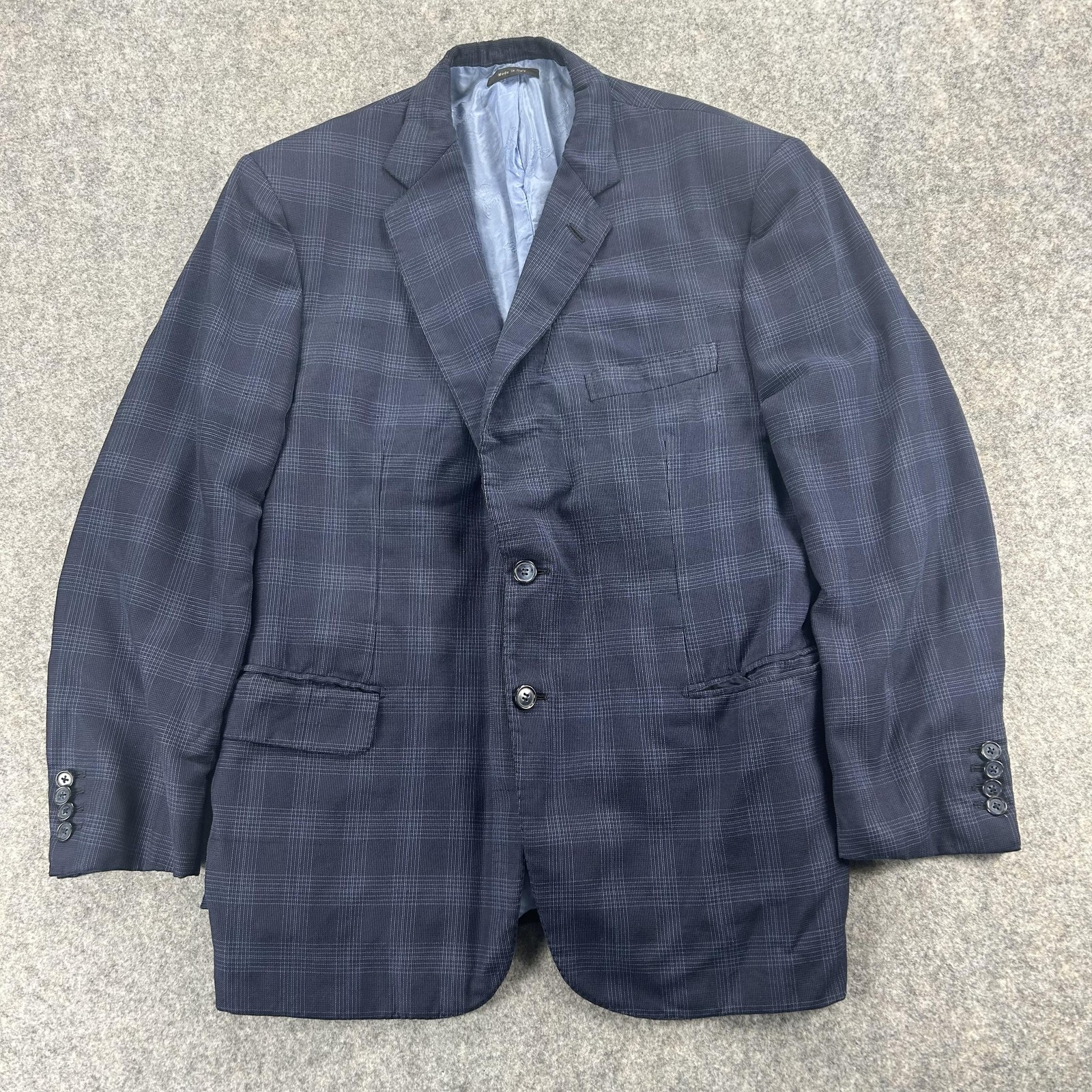 Brioni Blazer Mens 44 Blue Plaid Wool Two Button Sport Coat Made in Italy