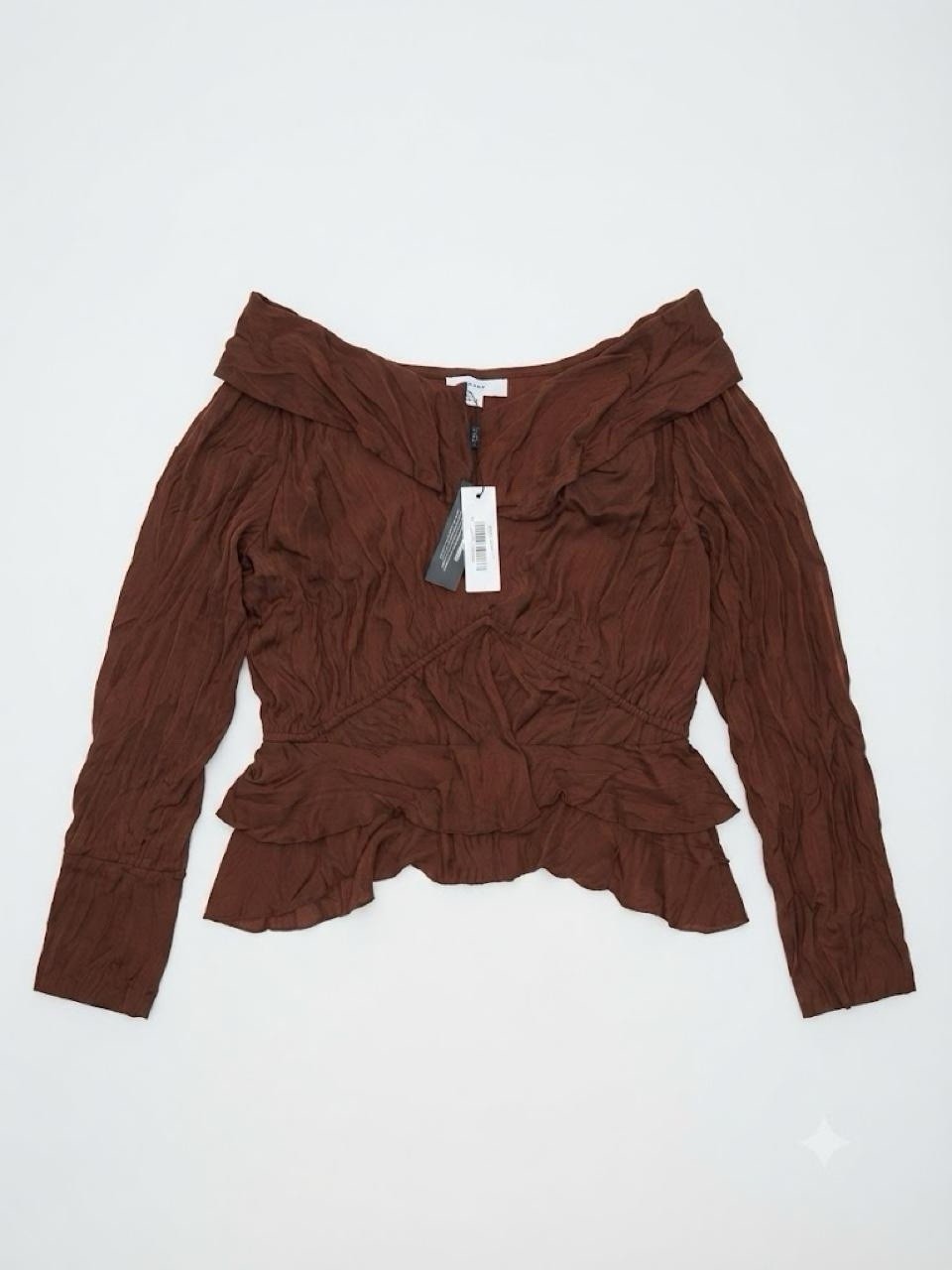 NWT Steve Madden Brown Ruffled Long Sleeve Peplum Top