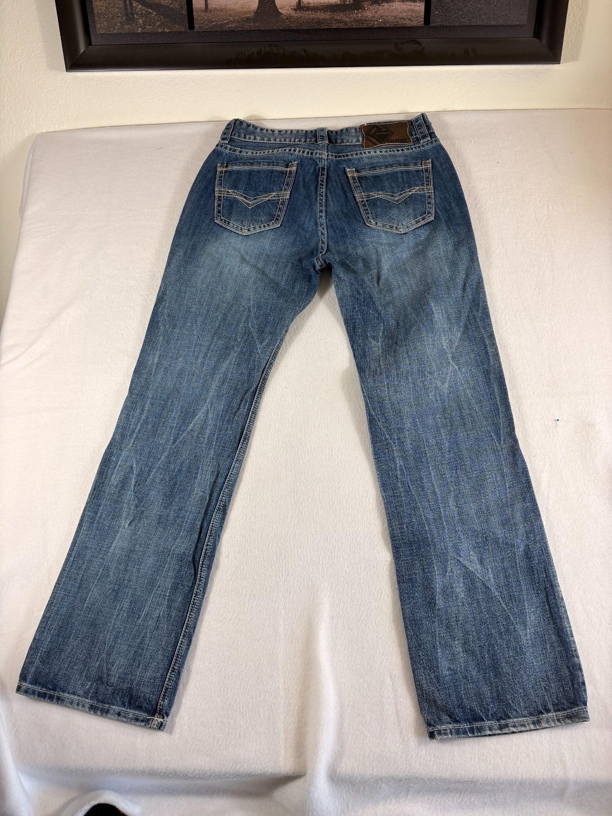 Rock & Roll Double Barrel Relaxed Straight Leg Jeans Mens 34×36 (33×33.5) Blue