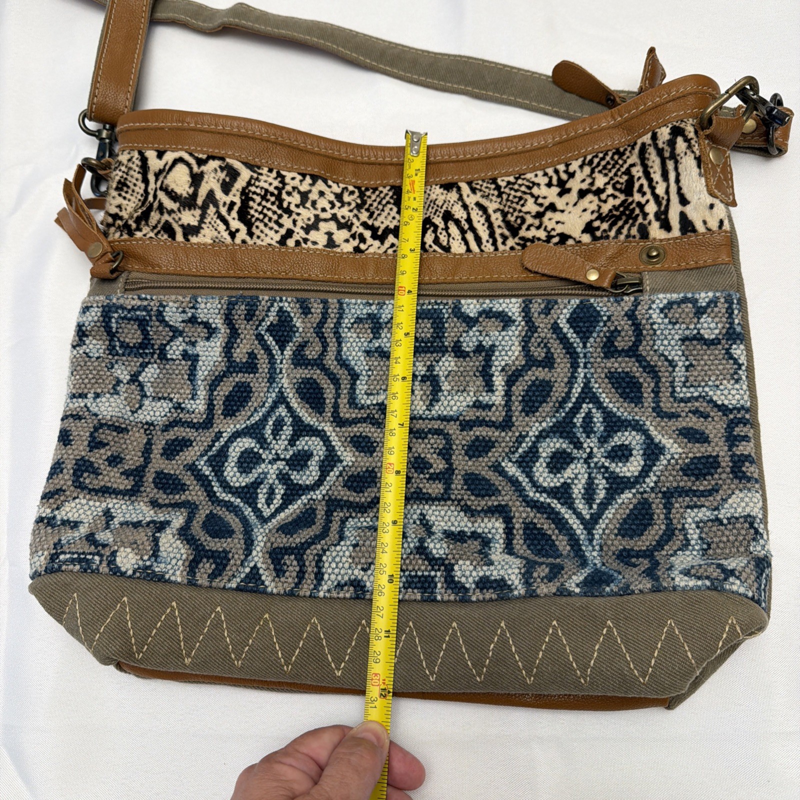Myra Crossbody Bag Tapestry Canvas Fur & Leather Trim Boho Hippie