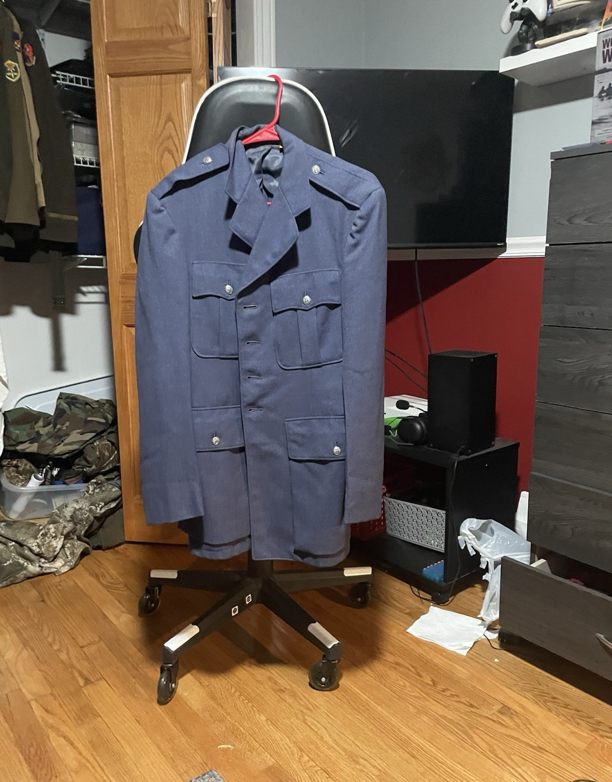WeSC Men’s Blue Military Button-Front Mid-Length Jacket w/ Pockets Size 40R
