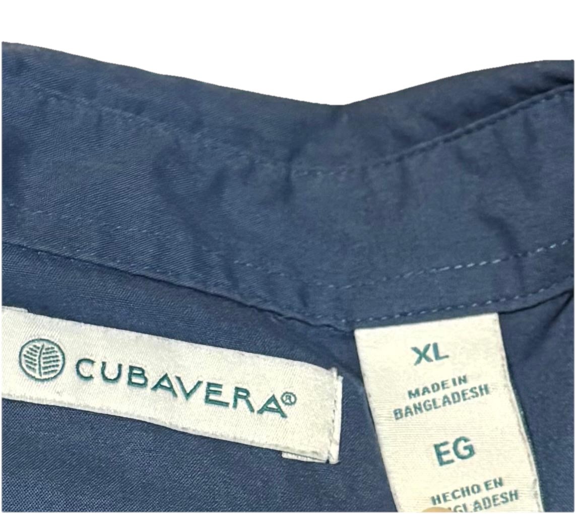 Cubavera Men’s Solid Blue Spread Collar Short Sleeve Button-Up Shirt Pockets XL