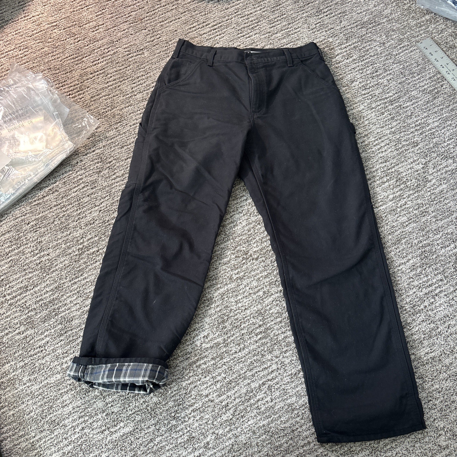 Men’s Carhartt Fleece Lined Double-Knee Pants Black 33×30