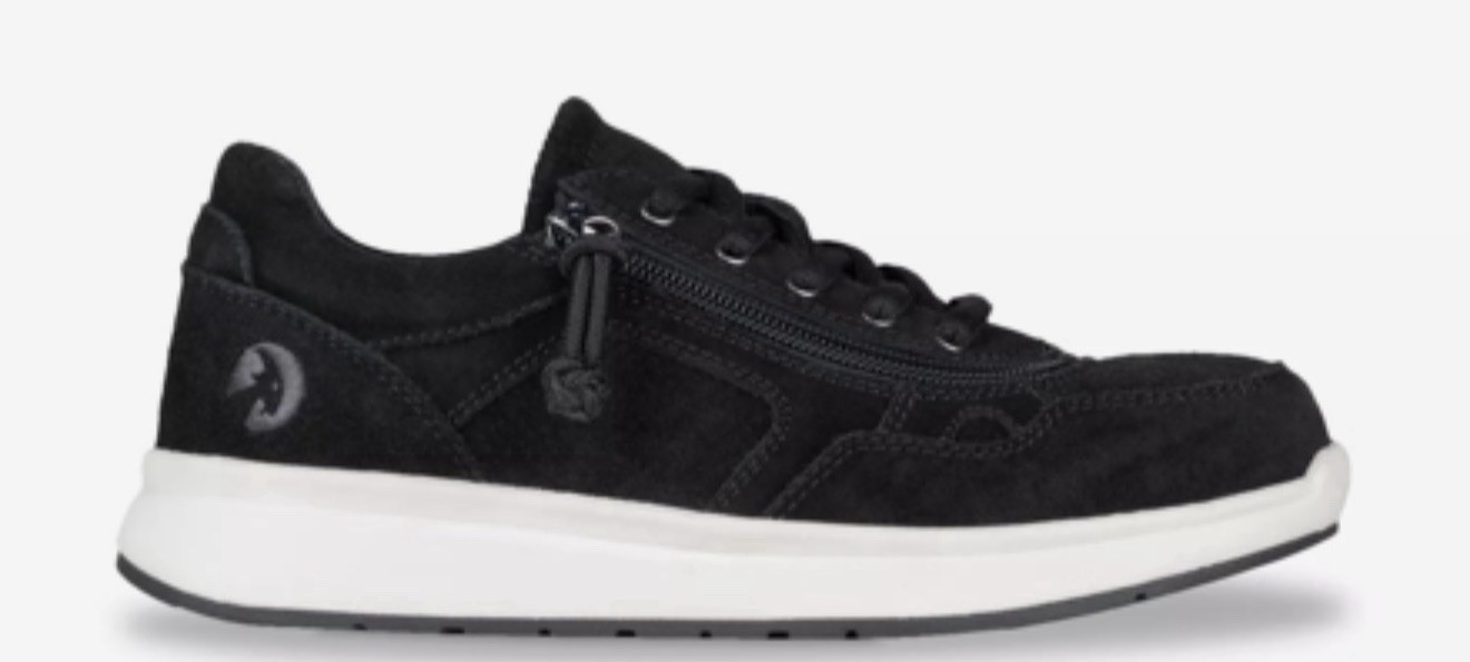 BILLY Footwear Comfort Jogger Low Top Lace-Up Zip Sneakers Black Suede Unisex